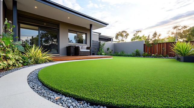 Lush green artificial turf residential lawn — Southern California